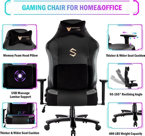 Fantasylab Big and Tall Gaming Chair 400lb Massage Memory .